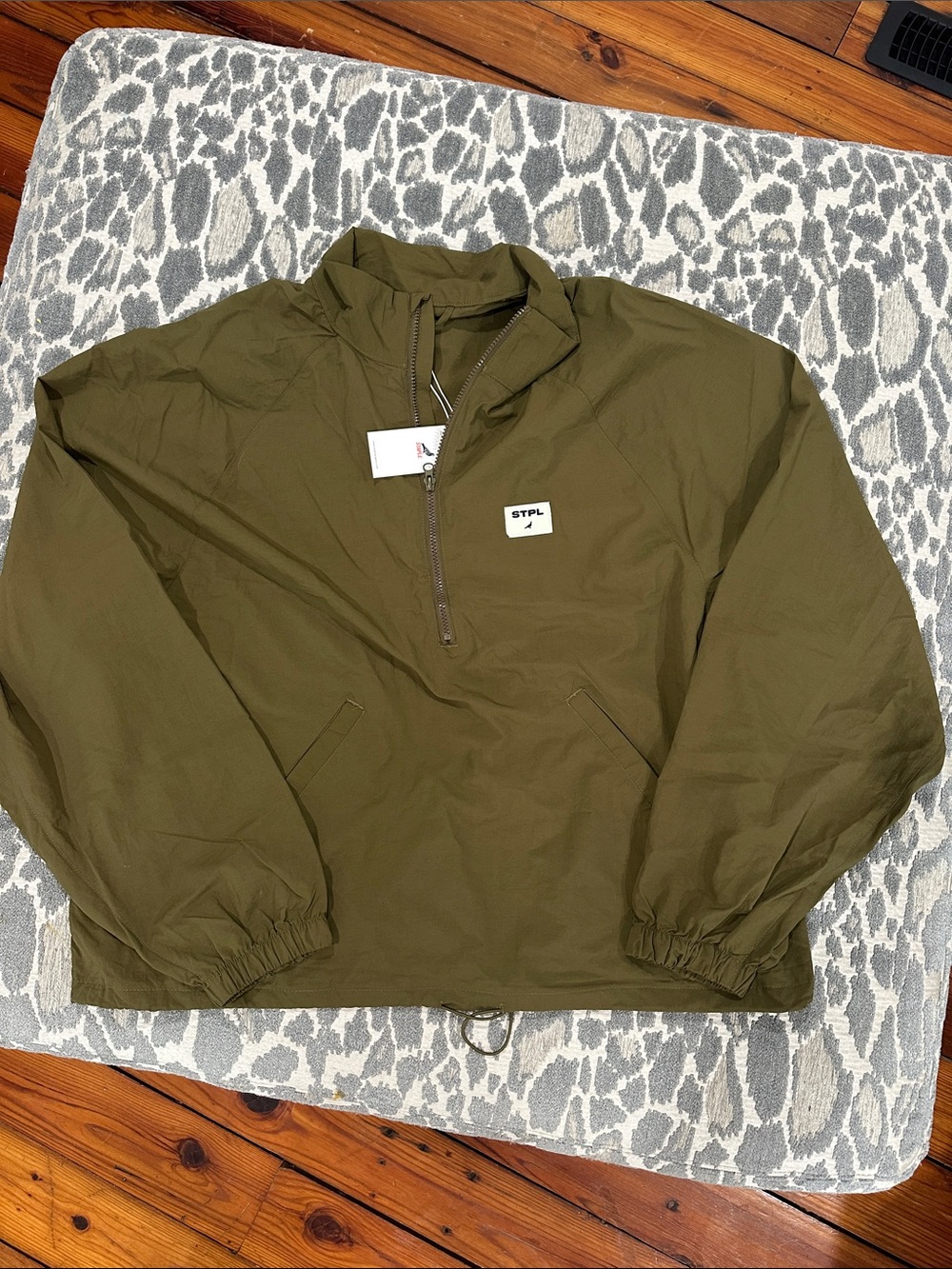 Staple Pigeon Mens Olive Green Nylon Quarter Zip Windbreaker Jacket Large 16081